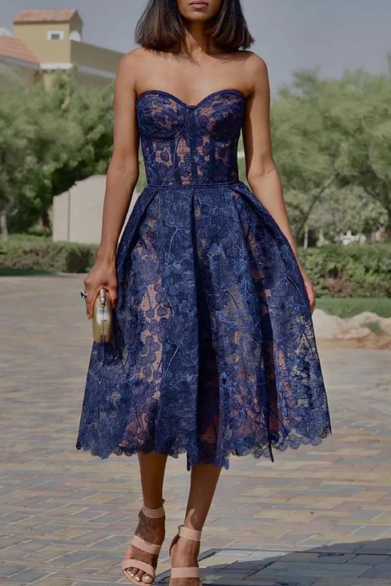 Print Patchwork Strapless Irregular Dress Dresses