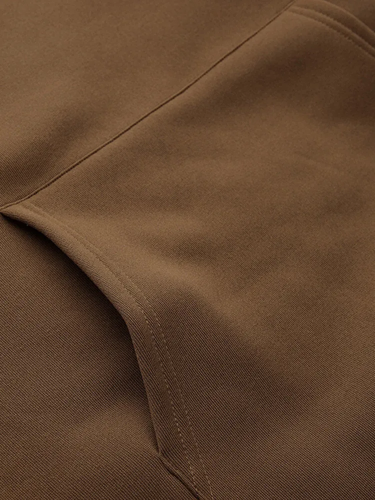 Pure Color Front Pocket Long Sleeve Plus Size Casual Thick Hoodie Women Midi Dress