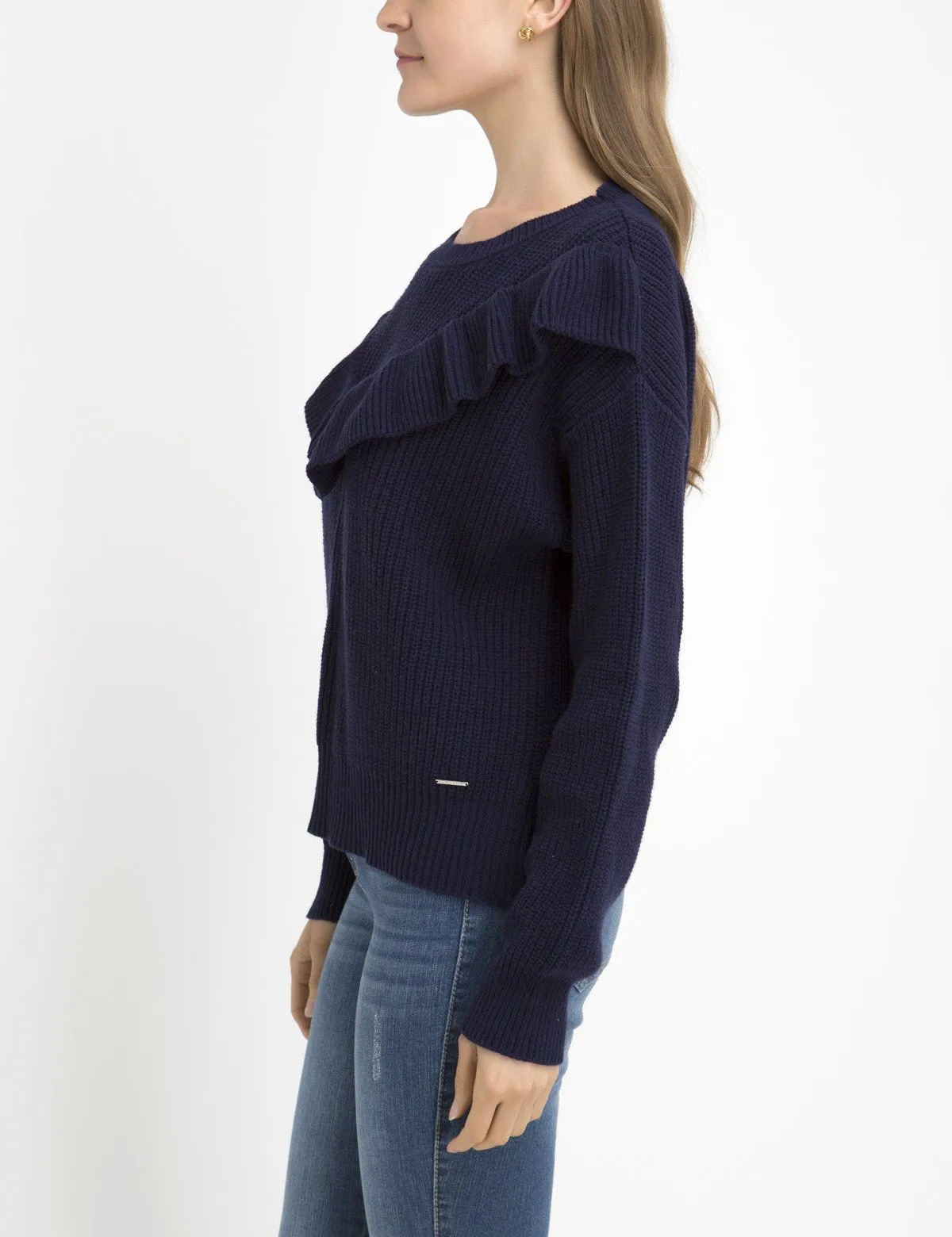 RUFFLE V-NECK SWEATER