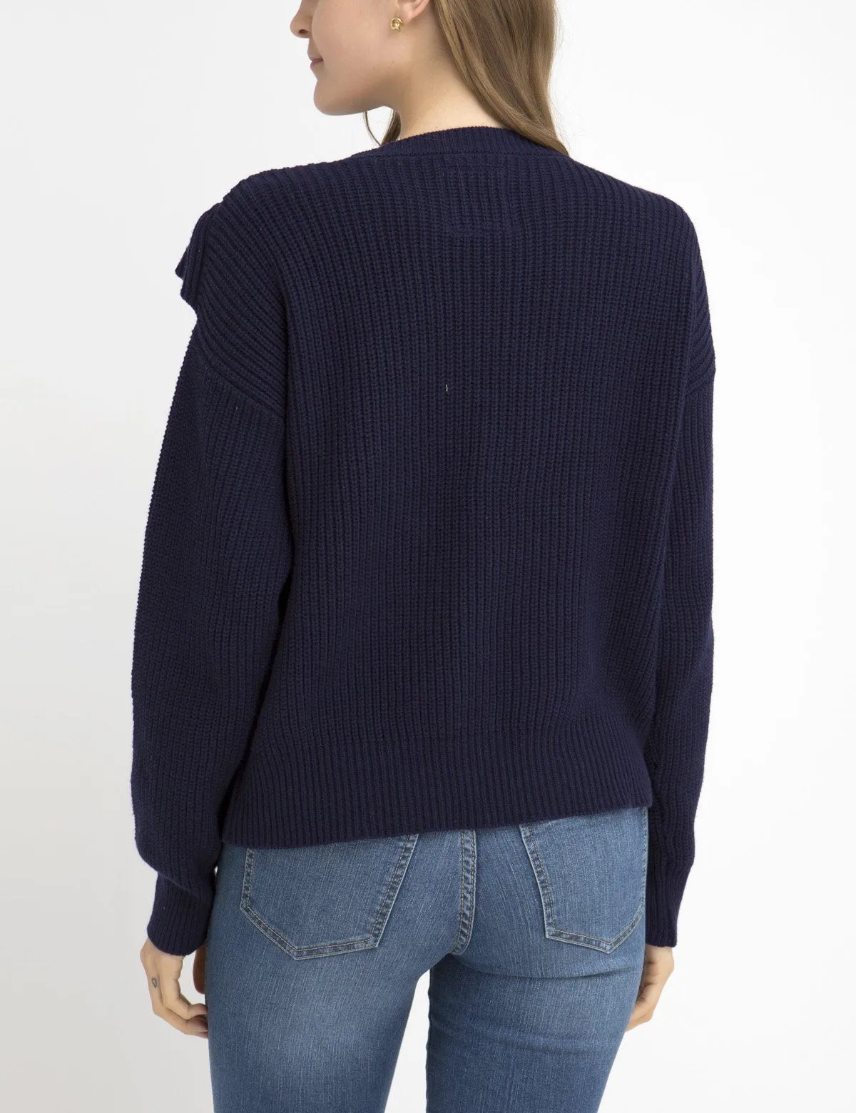 RUFFLE V-NECK SWEATER