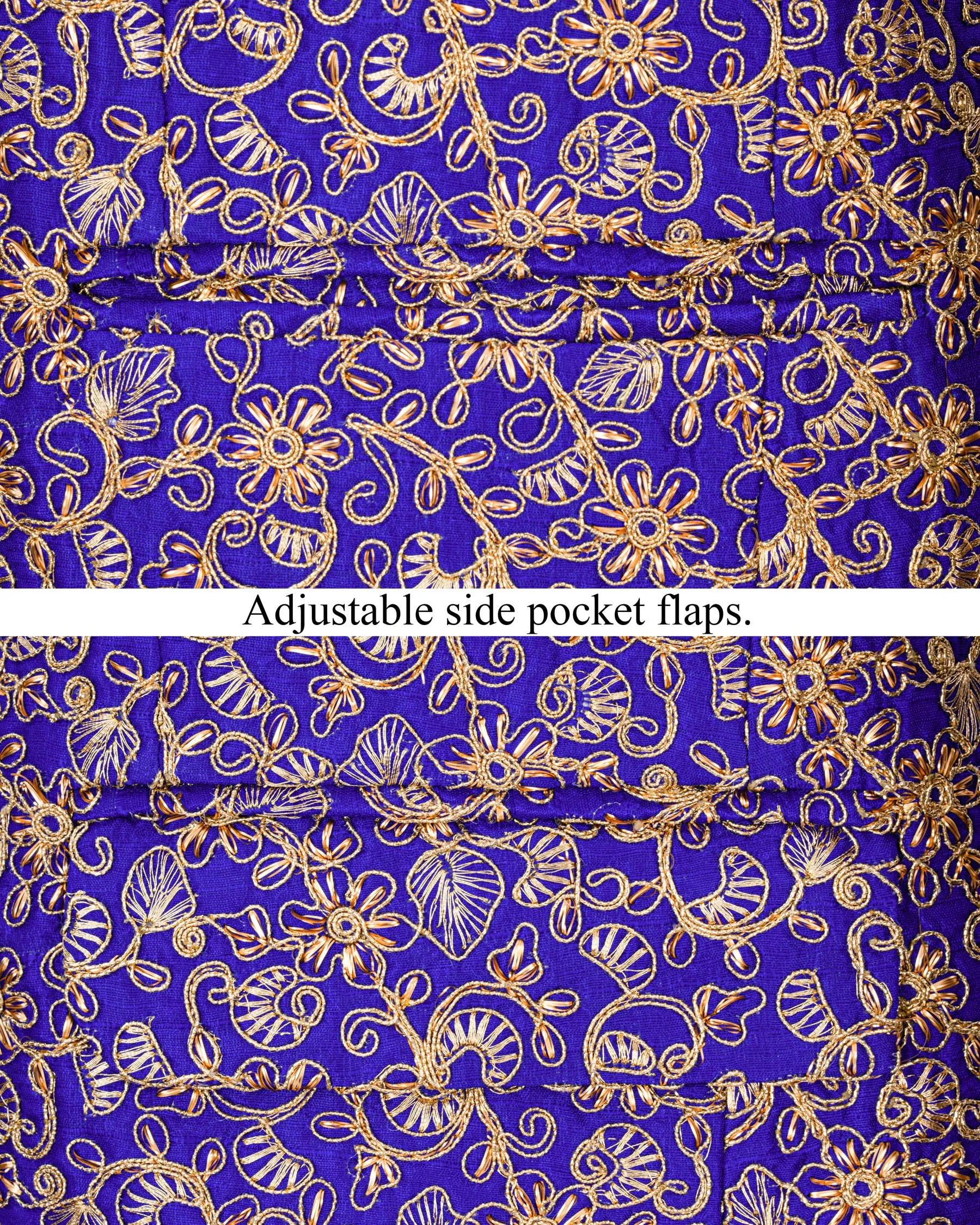 Sapphire Blue and Fawn Embroidery Cross-Buttoned Bandhgala Designer Blazer