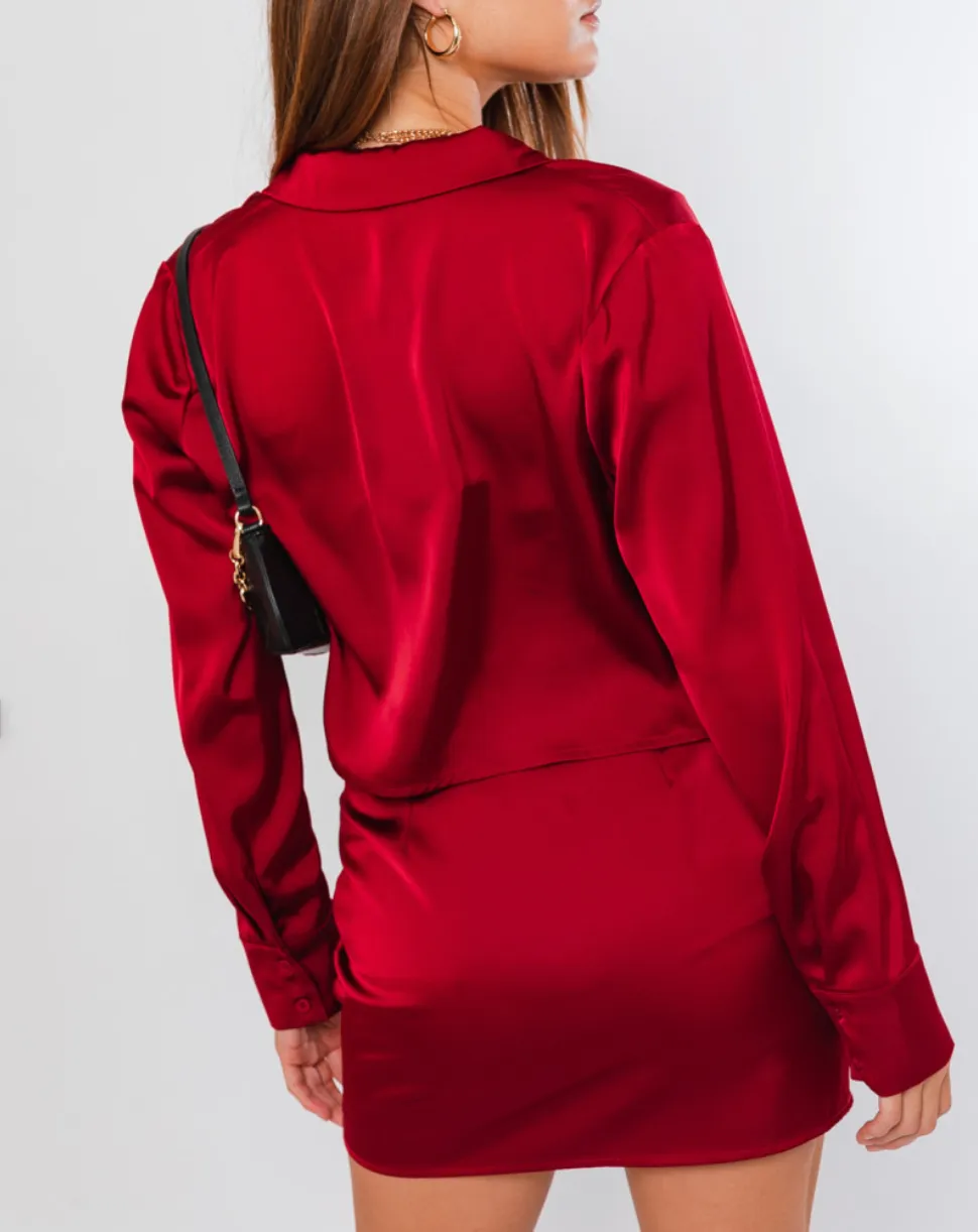 Satin Cropped Button Down Top