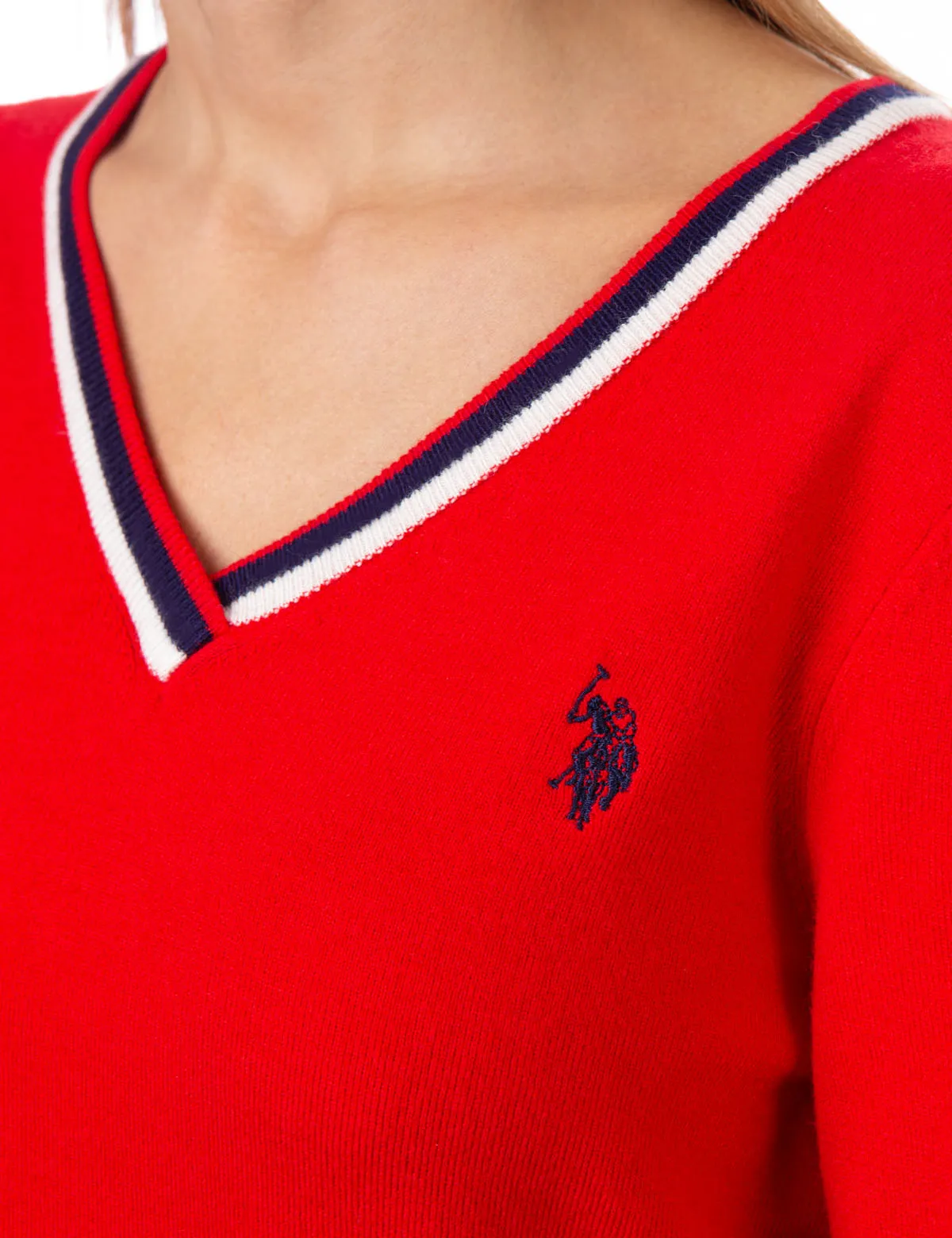 STRIPED RIB KNIT V-NECK SWEATER