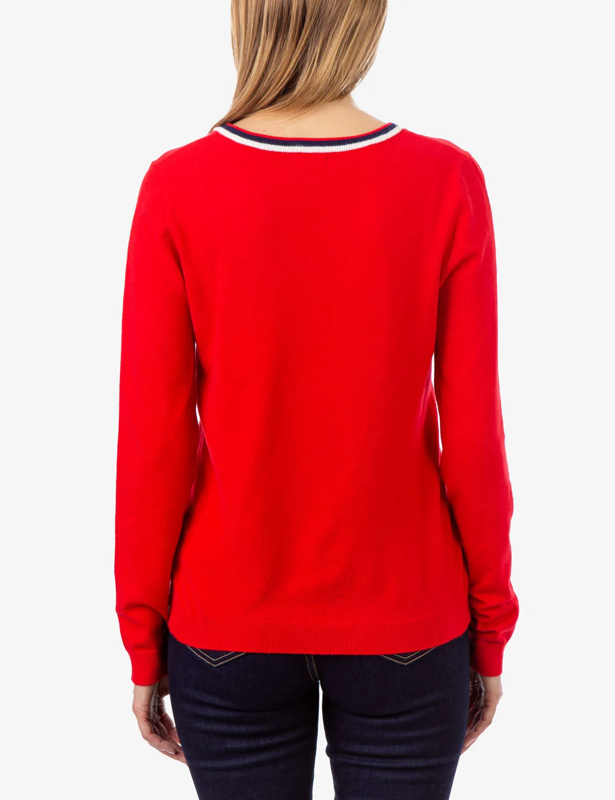 STRIPED RIB KNIT V-NECK SWEATER