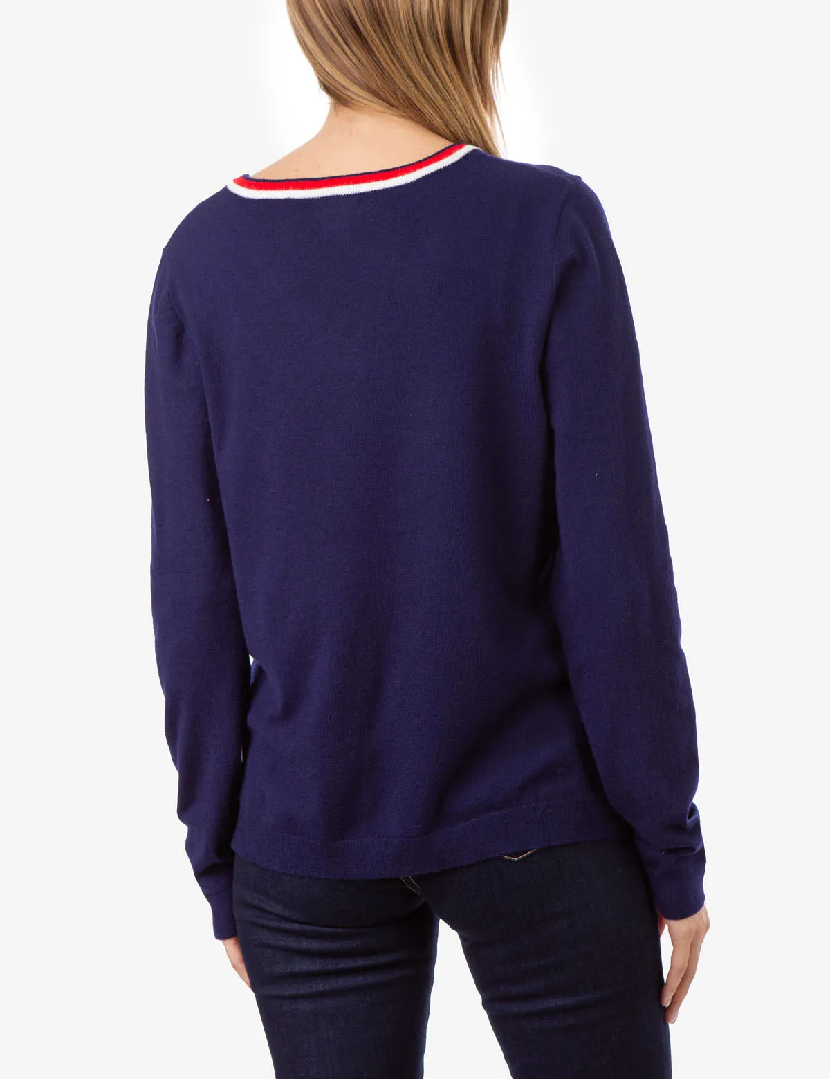 STRIPED RIB KNIT V-NECK SWEATER