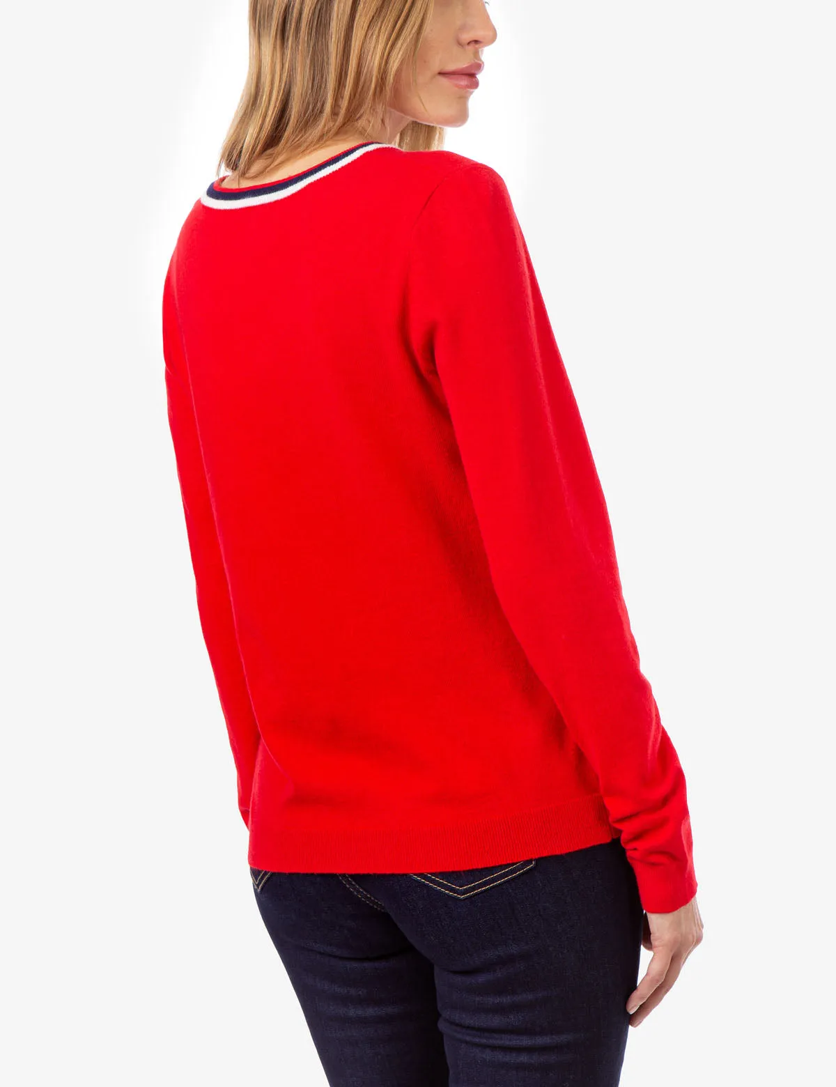 STRIPED RIB KNIT V-NECK SWEATER