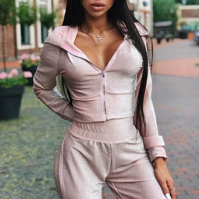 Summer Autumn Two Pieces Set Hoodie Top And Pant Tracksuit Women Set Elastic Waist Leisure 2 Piece Set Women Outfits