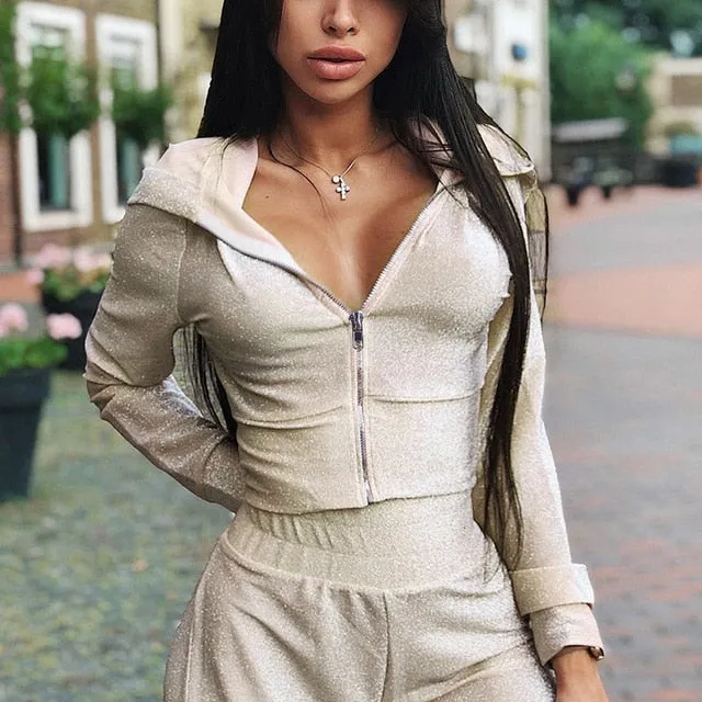 Summer Autumn Two Pieces Set Hoodie Top And Pant Tracksuit Women Set Elastic Waist Leisure 2 Piece Set Women Outfits