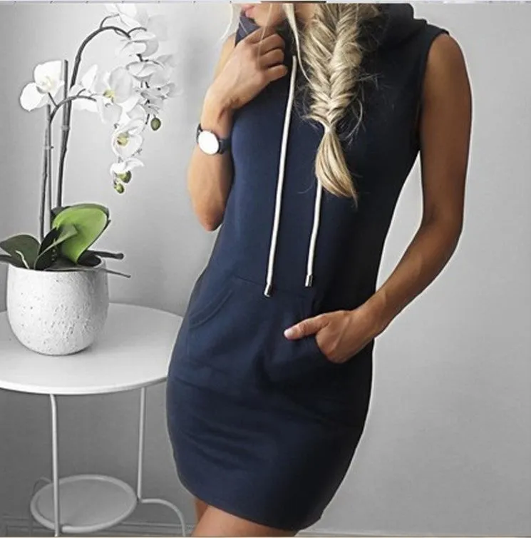 Summer Striped Dress Women Off Shoulder Dress Slim Cotton Hooded Dresses Pullover Pocket Short Soft Dresses Summer Beach