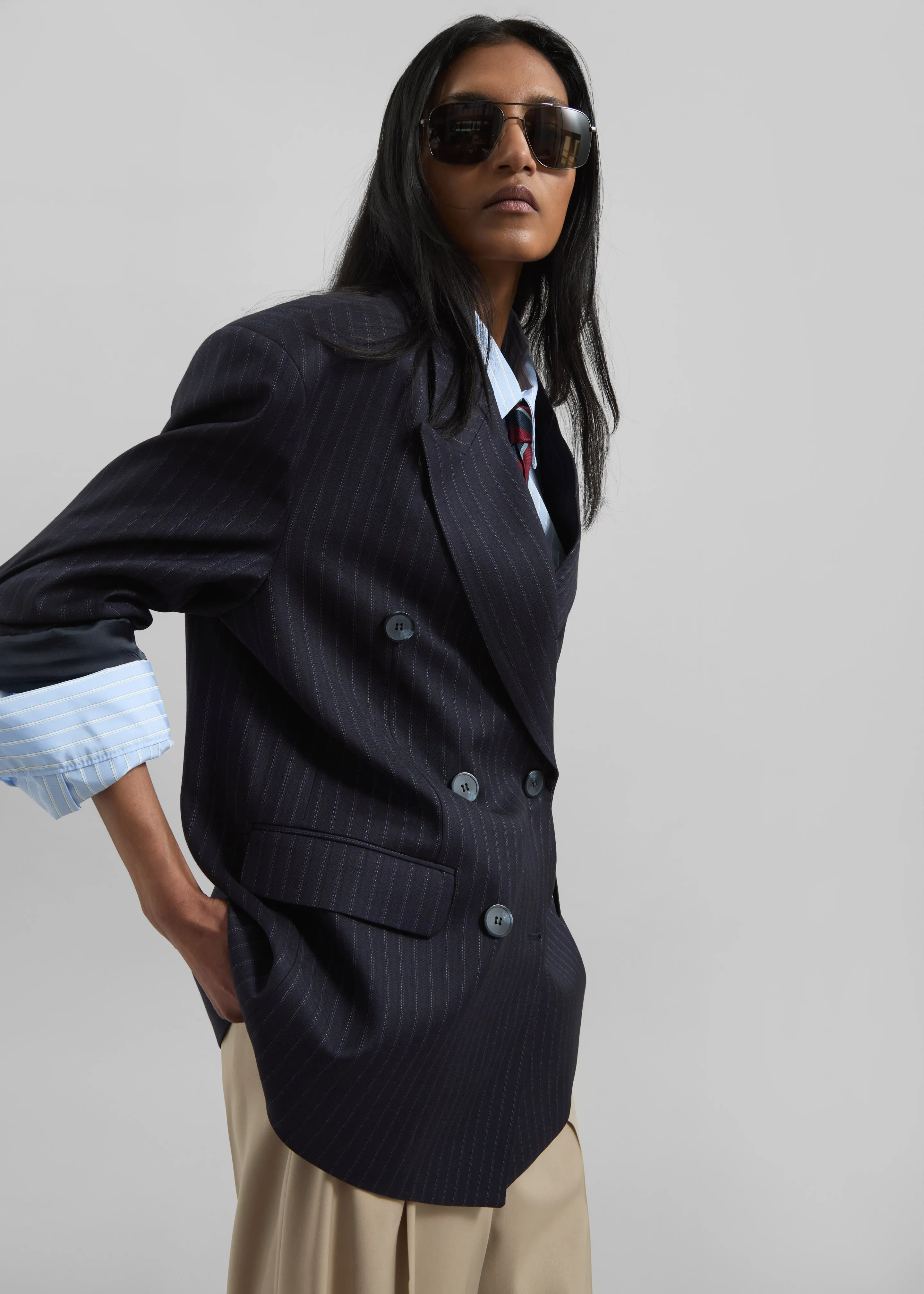 Tarbert Double-Breasted Blazer - Navy Pinstripe