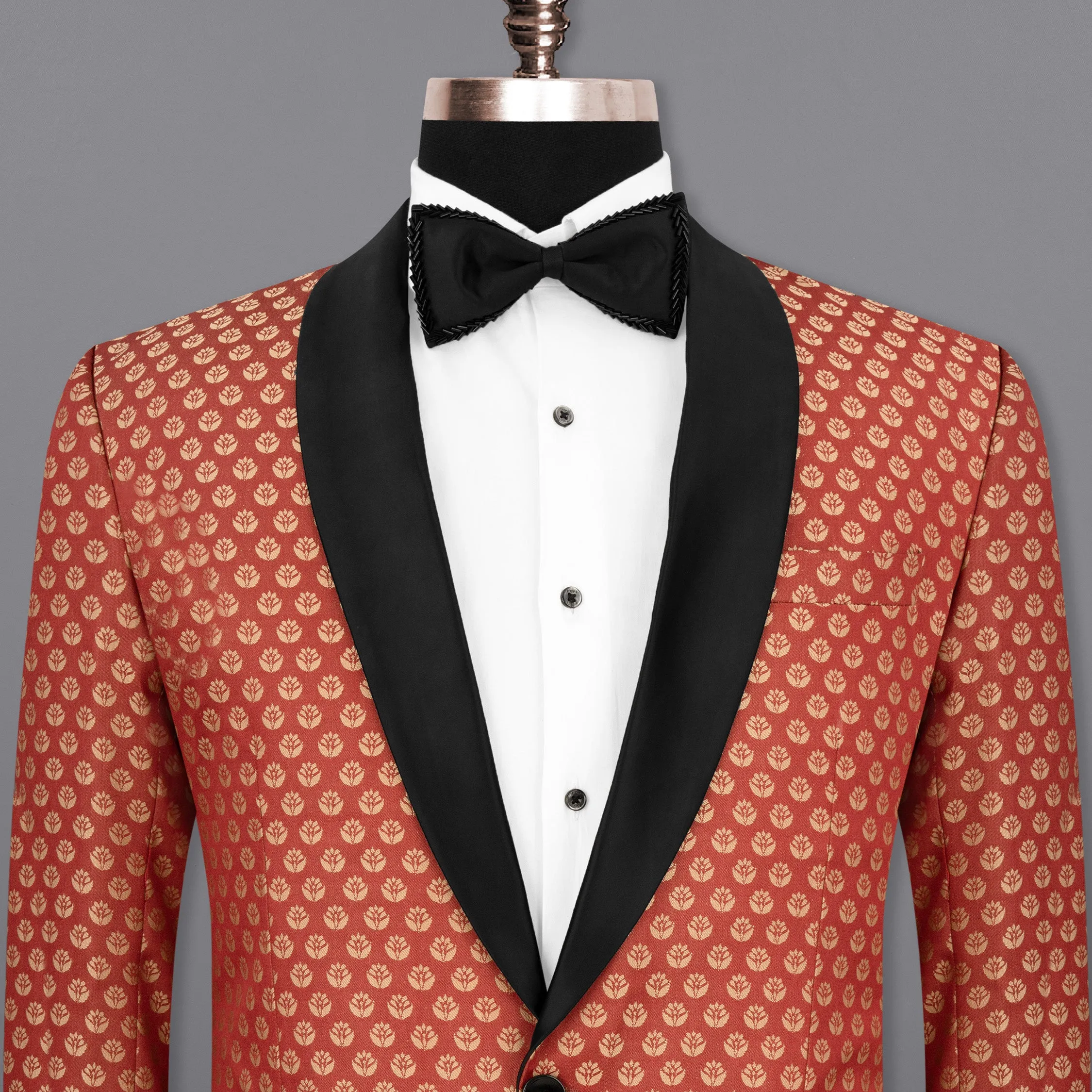 Terracotta with Chardonnay Floral Designer Tuxedo Blazer