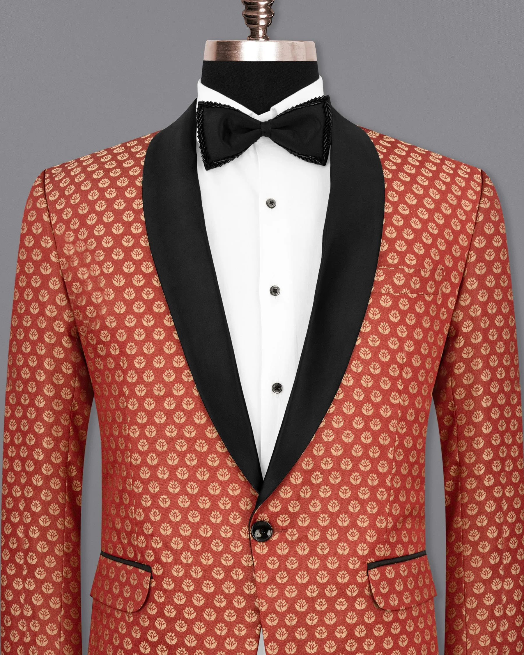 Terracotta with Chardonnay Floral Designer Tuxedo Blazer