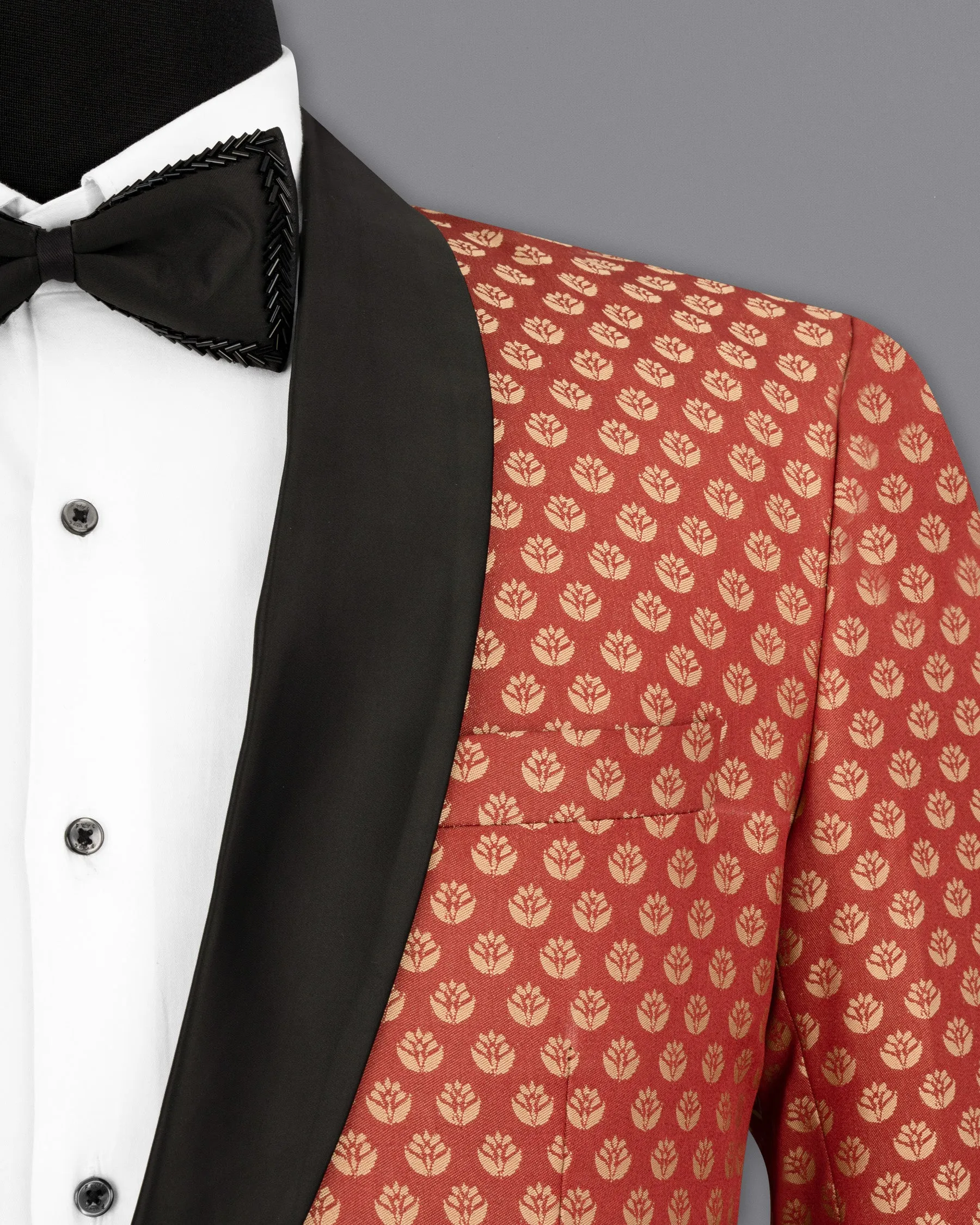 Terracotta with Chardonnay Floral Designer Tuxedo Blazer