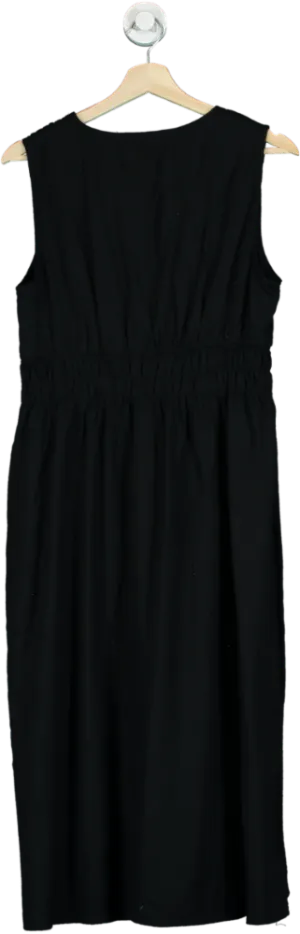 Threadbare Black Linen Vispeffercon Waist Tie Mid Dress UK 12