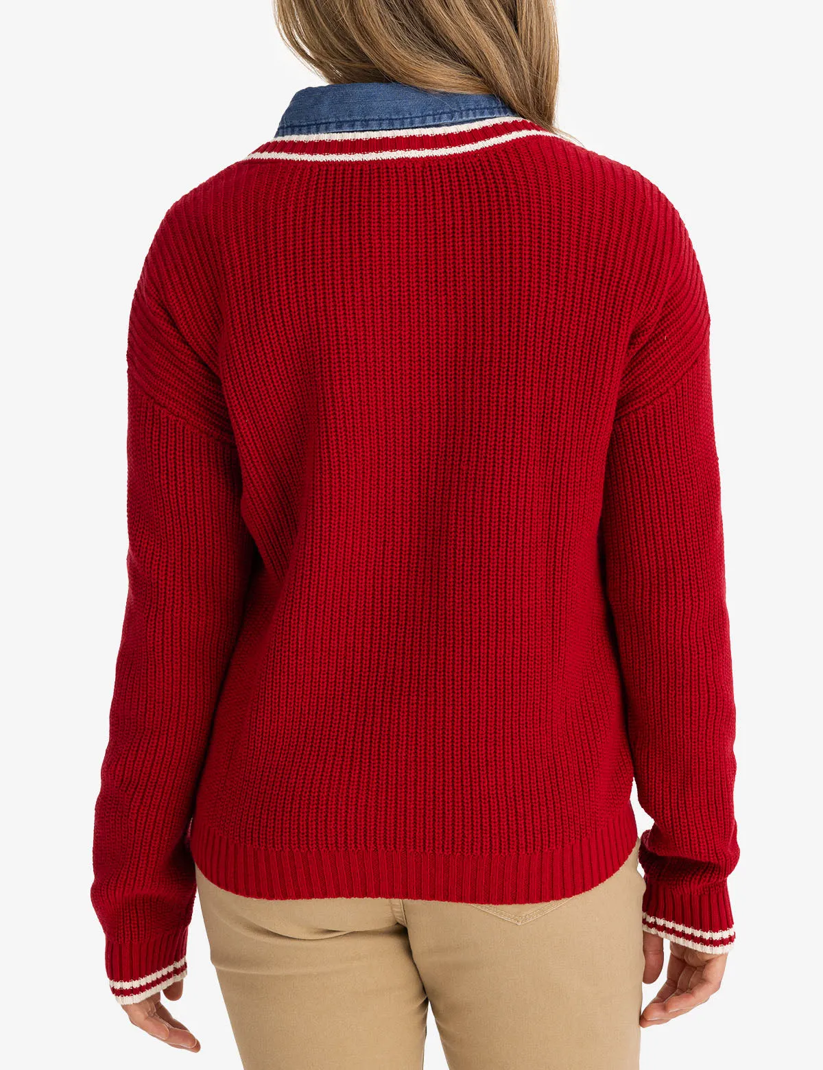 TIPPED CABLE V-NECK SWEATER