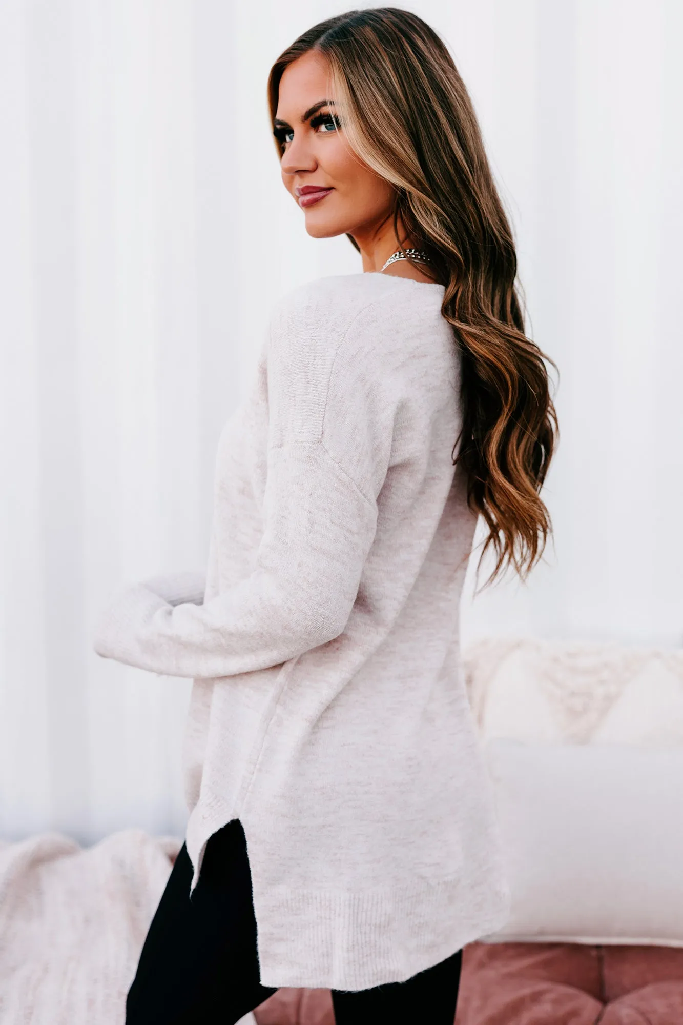 Totally Taken Two-Toned V-Neck Sweater (Pink)