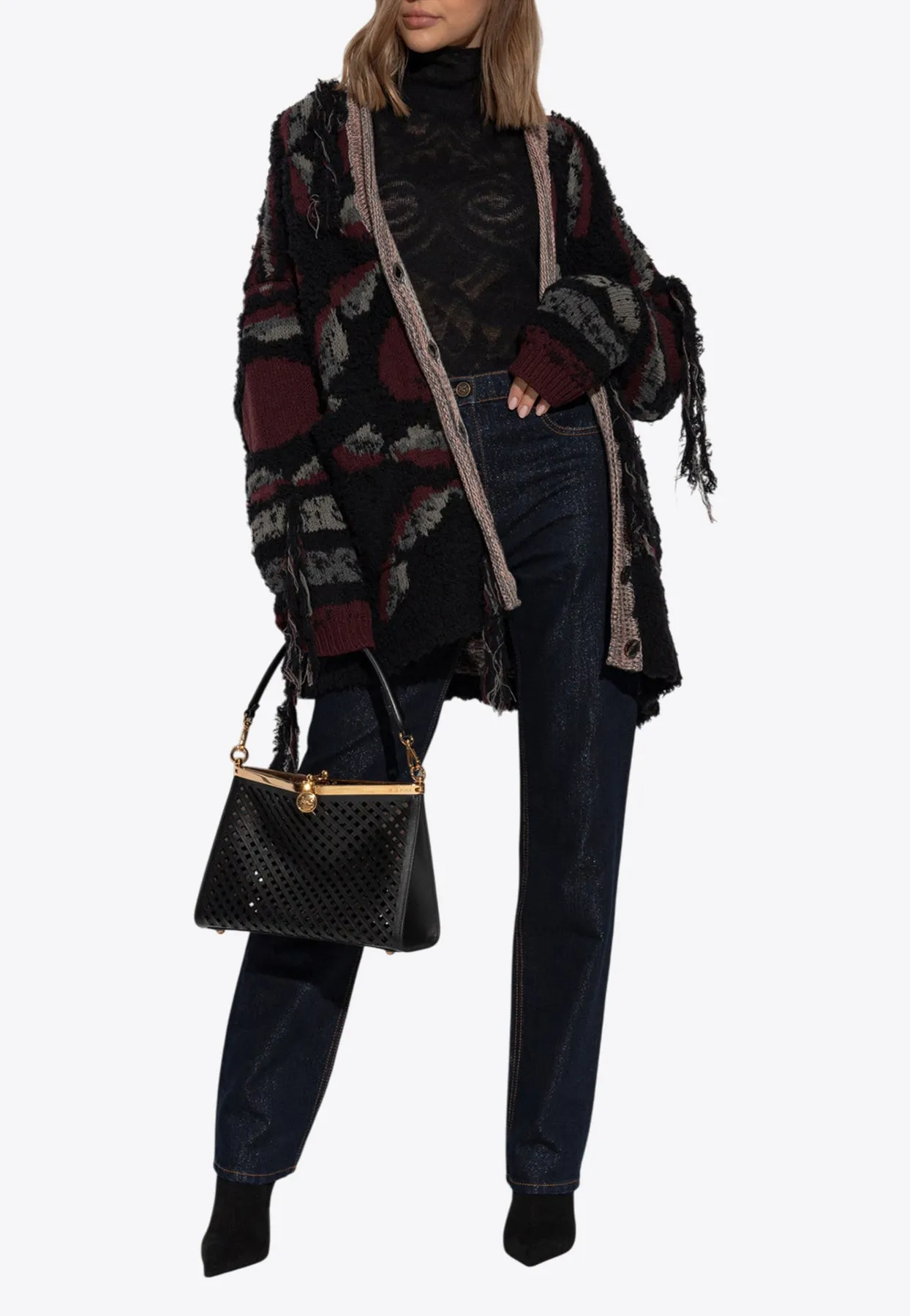 Turtleneck Jacquard Sweater in Brushed-Effect