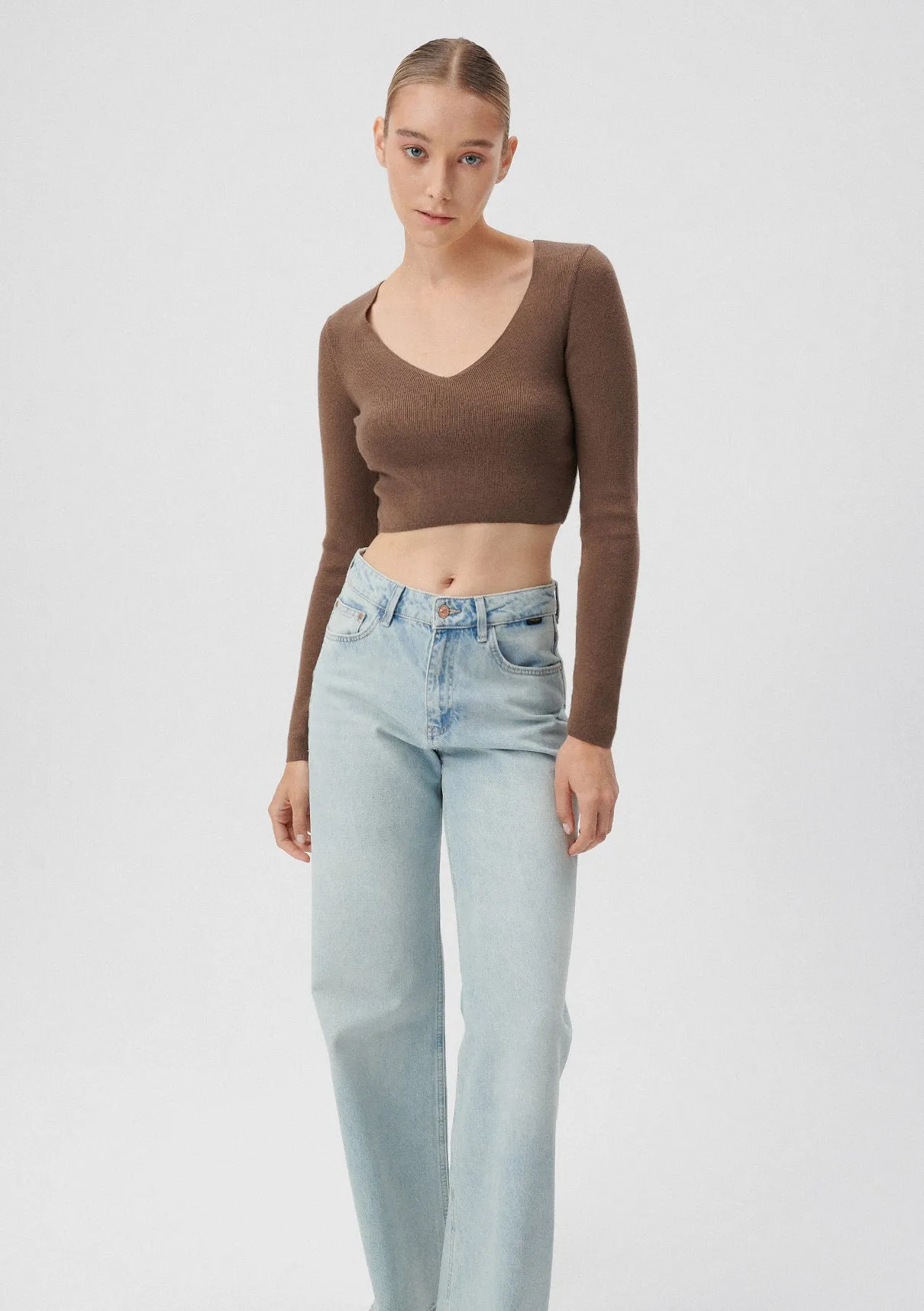V Neck Brown Sweater