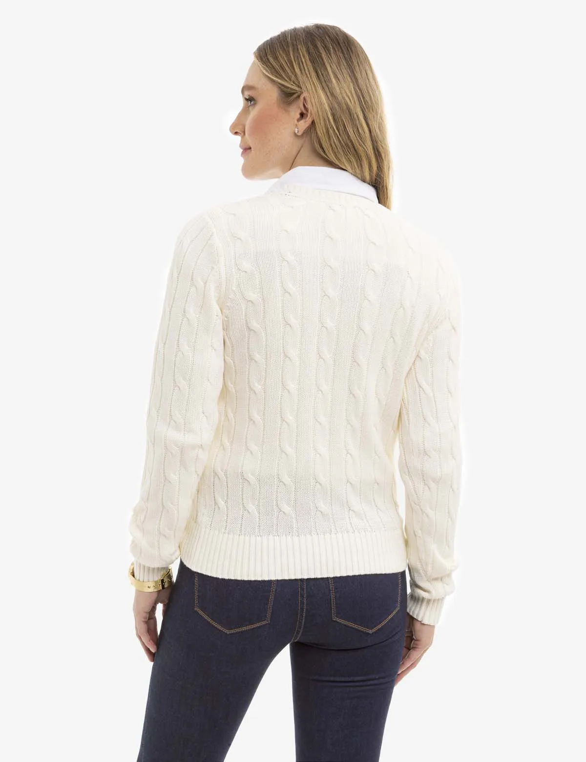 V-NECK CABLE PULLOVER SWEATER