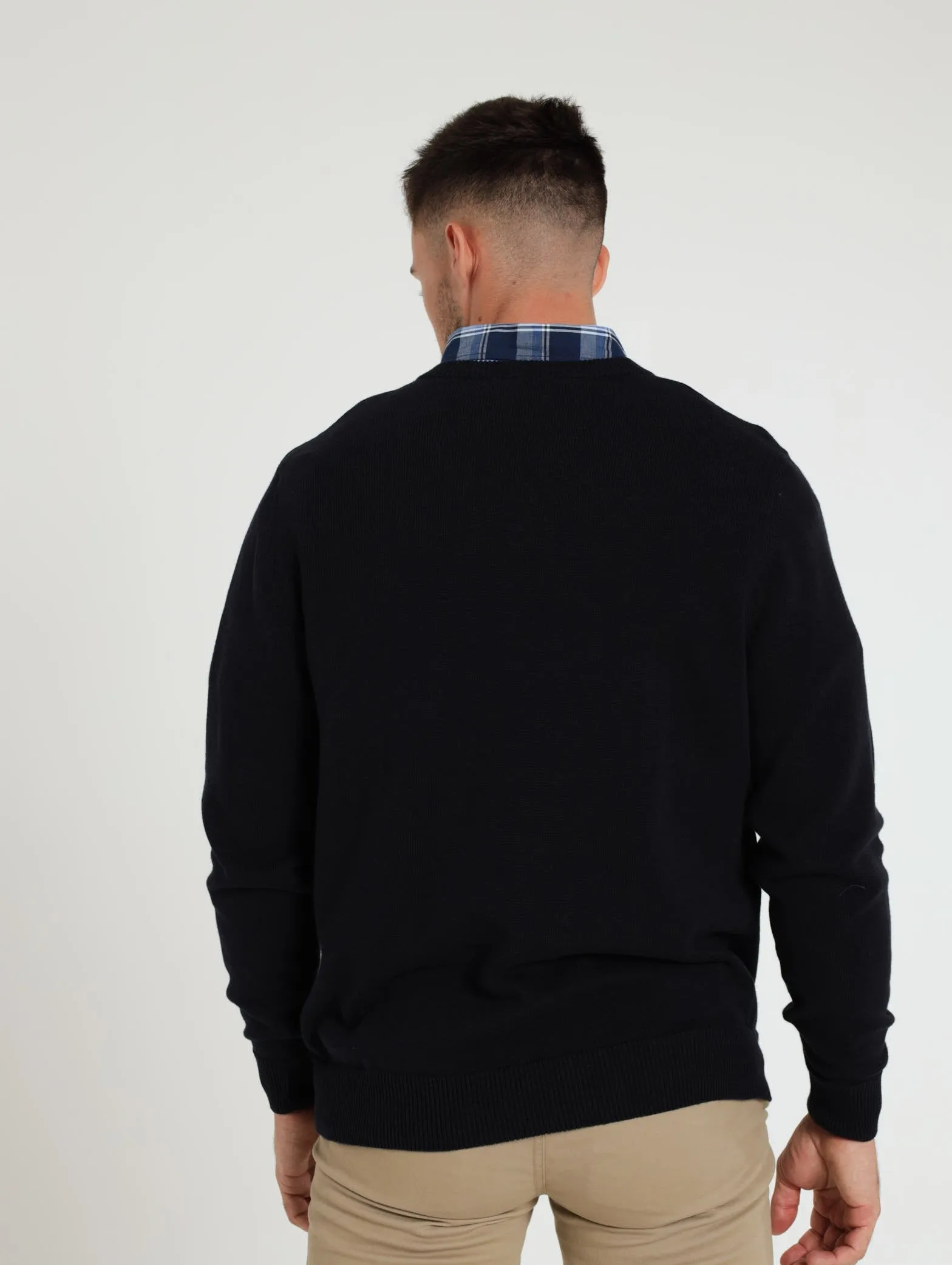 V-Neck Sweater with Diamond Print - Navy