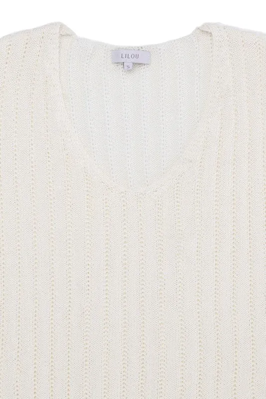 Variegated rib V neck sweater