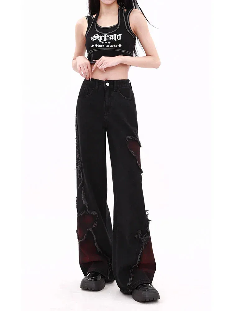 Women's Butterfly Patch Baggy Jeans – Y2K Harajuku Wide Leg Denim Pants From Kawaii Stop