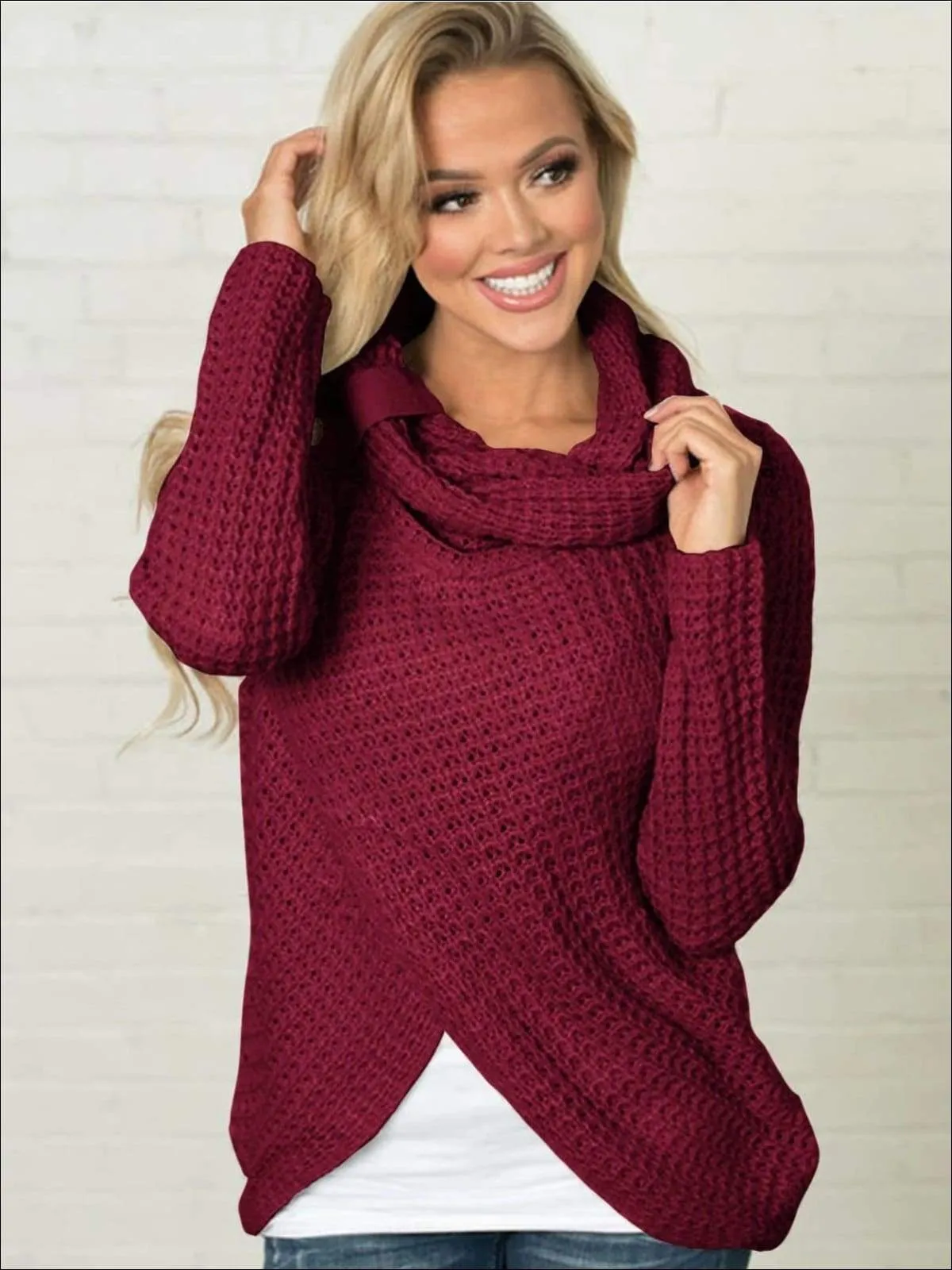 Women's Fall Knitted Turtleneck Sweater Poncho