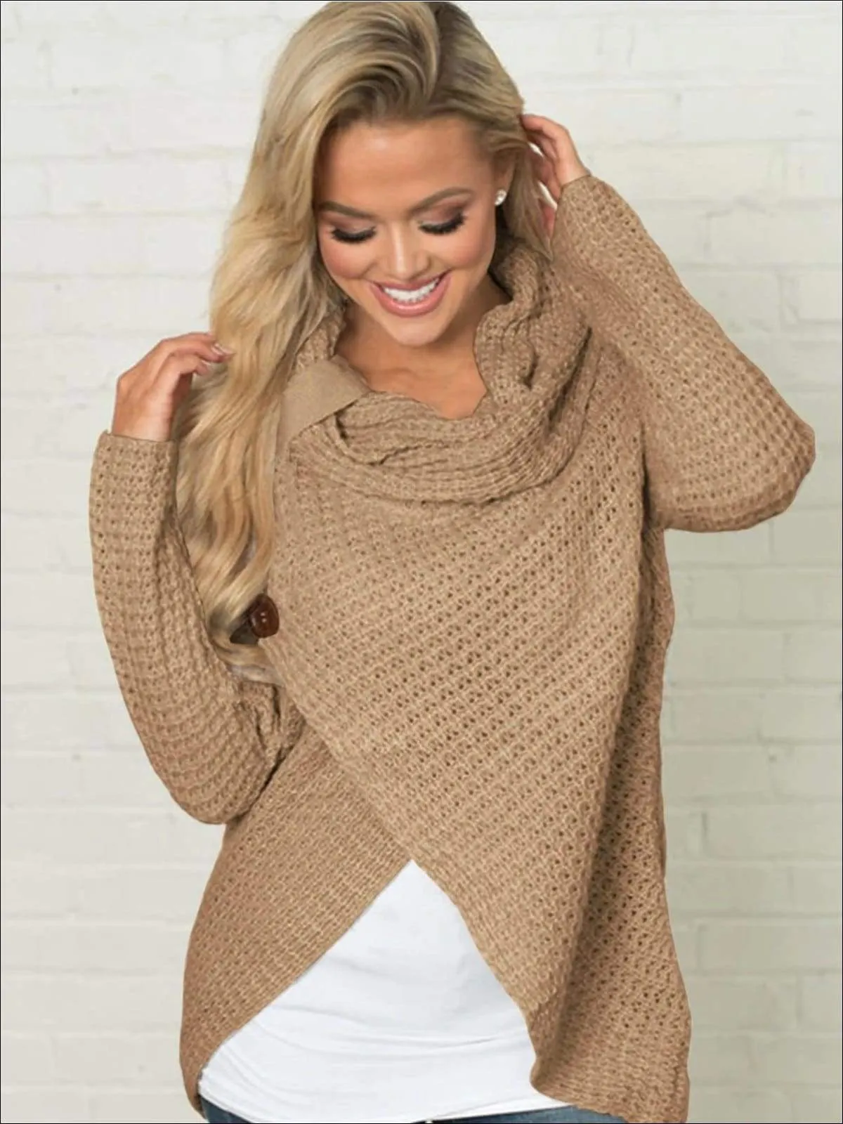 Women's Fall Knitted Turtleneck Sweater Poncho