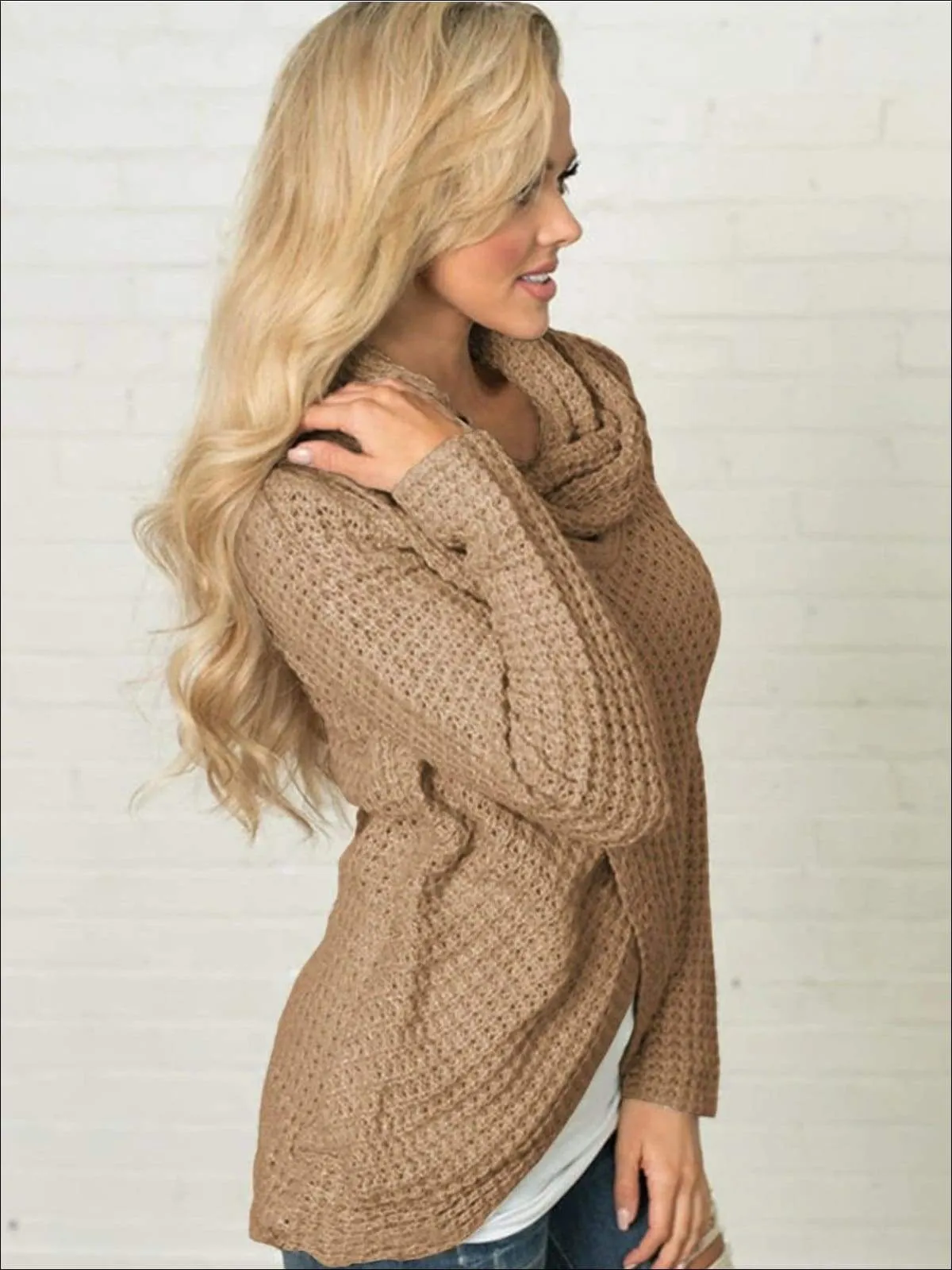 Women's Fall Knitted Turtleneck Sweater Poncho