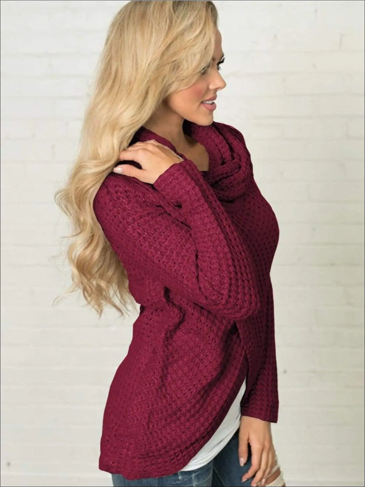 Women's Fall Knitted Turtleneck Sweater Poncho