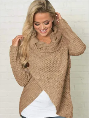 Women's Fall Knitted Turtleneck Sweater Poncho