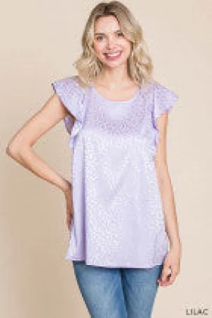 Women's Satin Leopard Sation Jacquard Ruffle Top