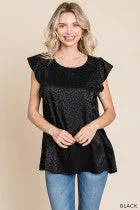 Women's Satin Leopard Sation Jacquard Ruffle Top